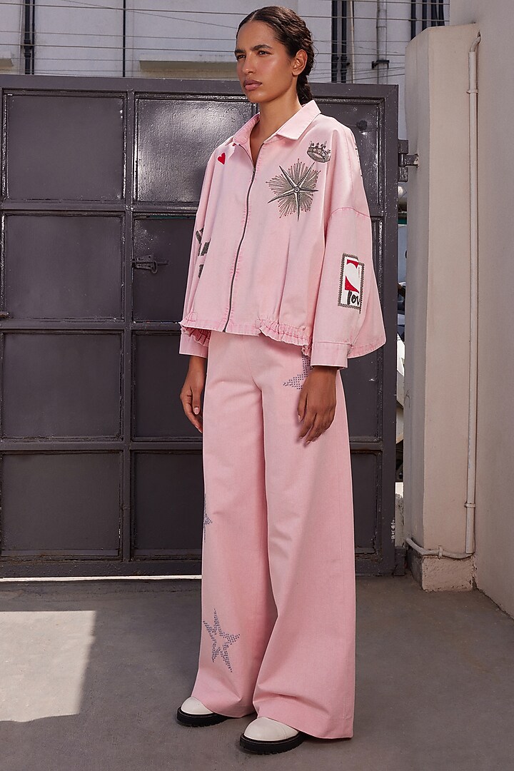 Flamingo Pink Twill Denim Oversized Shacket by Shahin Mannan at Pernia's Pop Up Shop