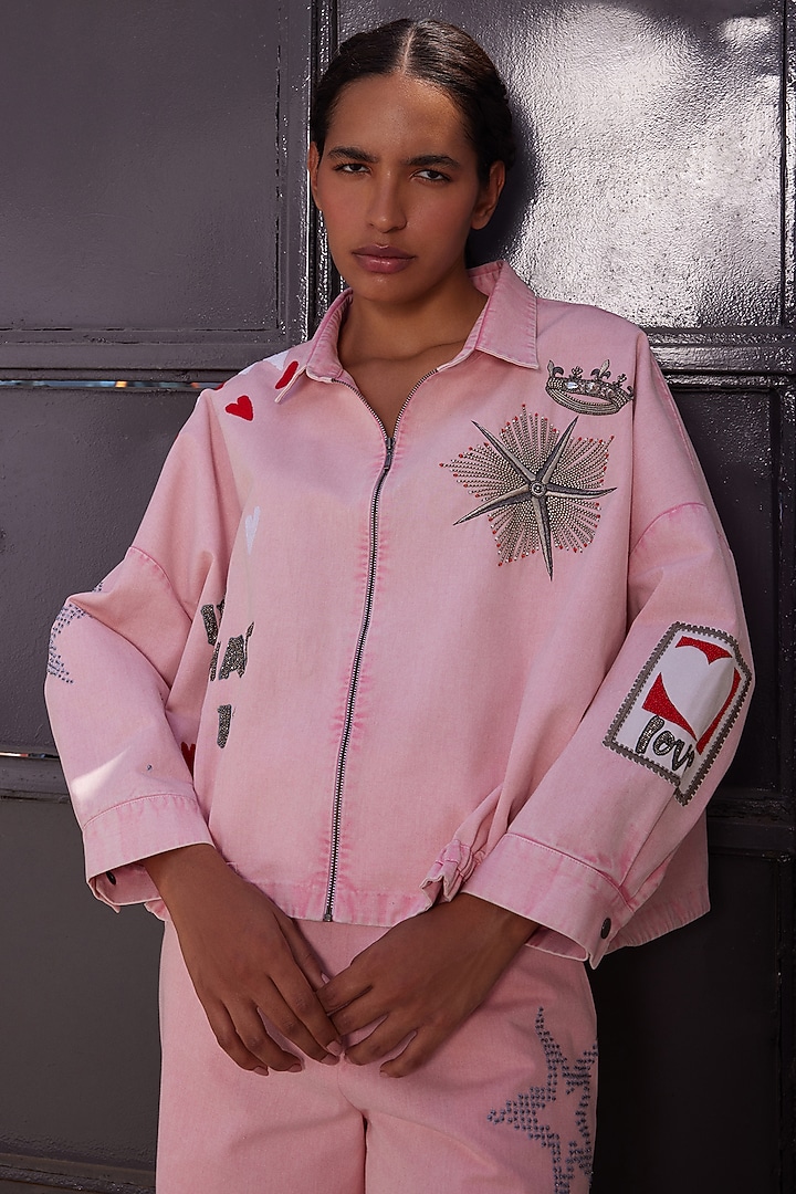 Flamingo Pink Twill Denim Oversized Shacket by Shahin Mannan at Pernia's Pop Up Shop