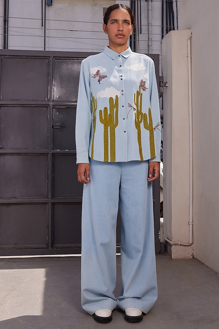 Light Blue Washed Denim Co-Ord Set by Shahin Mannan at Pernia's Pop Up Shop
