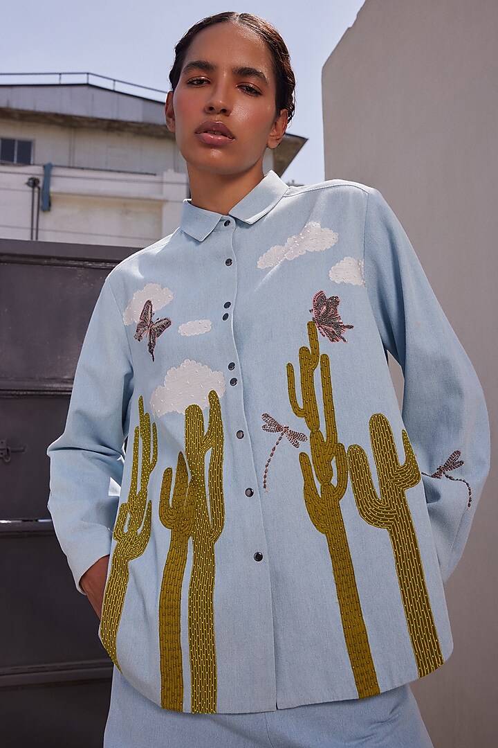 Light Blue Washed Denim Co-Ord Set by Shahin Mannan at Pernia's Pop Up Shop