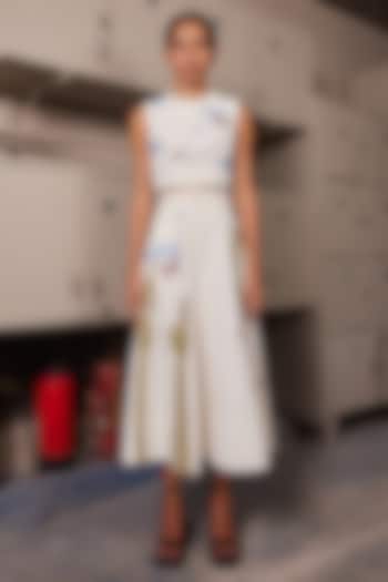 Ivory Satin Twill Tiered Skirt Set by Shahin Mannan at Pernia's Pop Up Shop