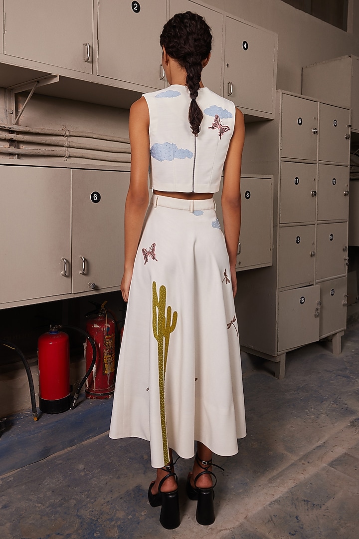 Ivory Satin Twill Tiered Skirt Set by Shahin Mannan at Pernia's Pop Up Shop