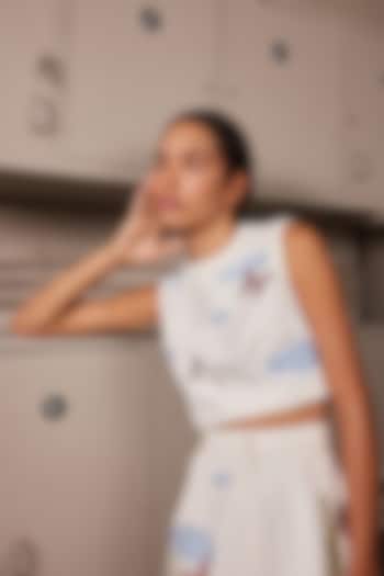 Ivory Satin Twill Cactus Crop Top by Shahin Mannan at Pernia's Pop Up Shop