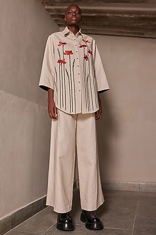 Sand-Colored Cotton Linen Pants by Shahin Mannan