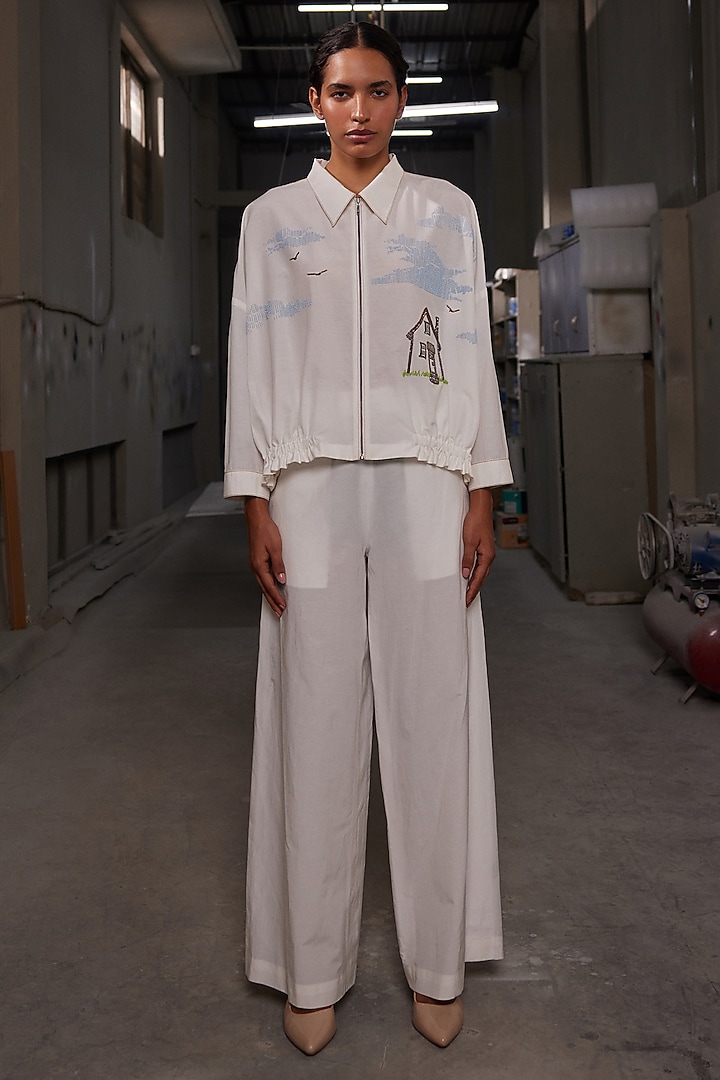 Ivory Cotton Silk Co-Ord Set by Shahin Mannan at Pernia's Pop Up Shop