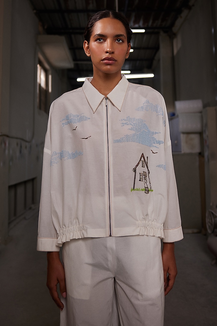 Ivory Cotton Silk Co-Ord Set by Shahin Mannan at Pernia's Pop Up Shop