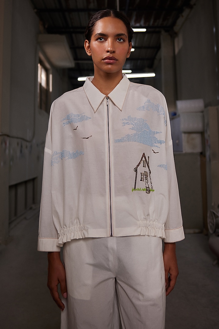 Ivory Cotton Silk Shacket by Shahin Mannan at Pernia's Pop Up Shop