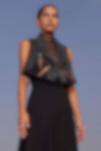 Black Scuba Crepe Cropped Sleeveless Jacket by Shahin Mannan at Pernia's Pop Up Shop