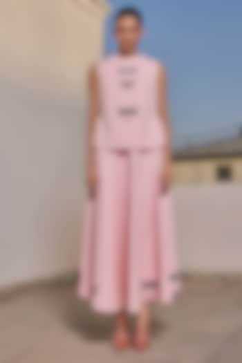 Flamingo Pink Twill Denim Circular Skirt Set by Shahin Mannan at Pernia's Pop Up Shop