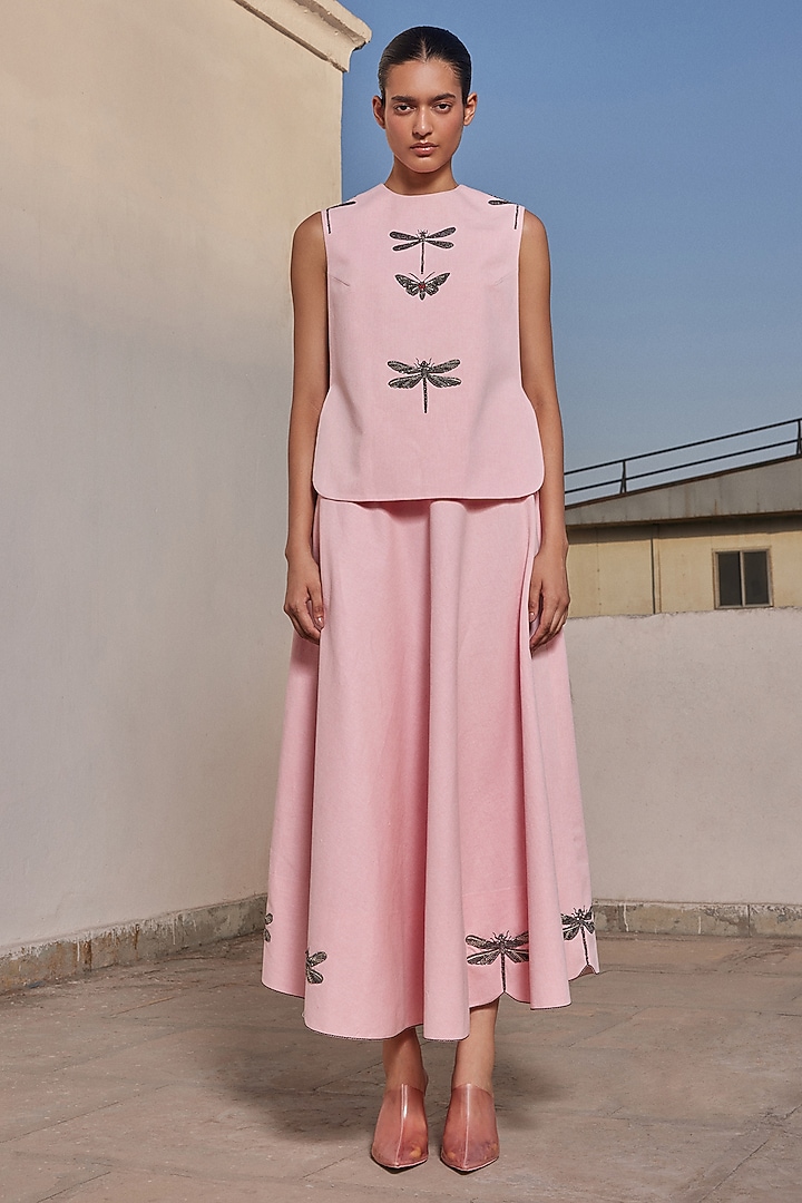 Flamingo Pink Twill Denim Overlay by Shahin Mannan at Pernia's Pop Up Shop