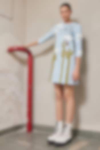 Light Blue Washed Denim Mini Cocktail Dress by Shahin Mannan at Pernia's Pop Up Shop