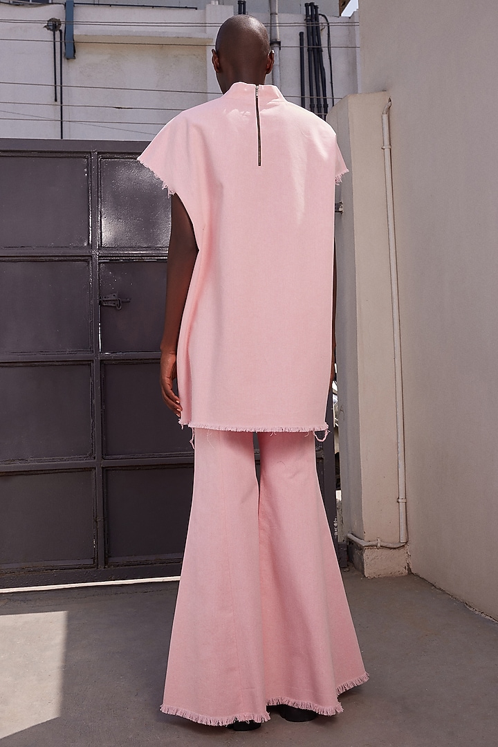 Flamingo Pink Twill Denim Oversized T-shirt by Shahin Mannan at Pernia's Pop Up Shop