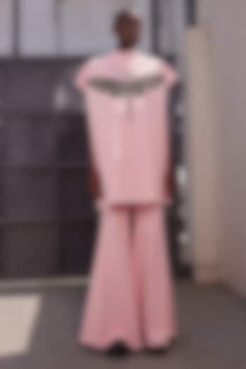 Flamingo Pink Twill Denim Bell-Bottom Pants by Shahin Mannan at Pernia's Pop Up Shop