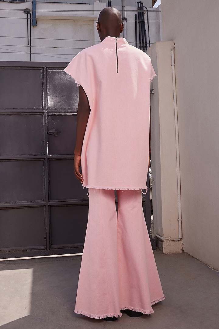 Flamingo Pink Twill Denim Bell-Bottom Pants by Shahin Mannan at Pernia's Pop Up Shop