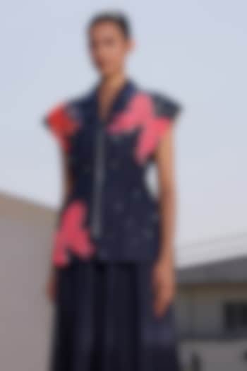 Navy Blue Denim Robe Jacket by Shahin Mannan at Pernia's Pop Up Shop
