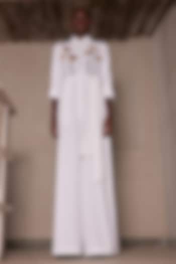 Ivory Japanese Crepe Jumpsuit With Belt by Shahin Mannan at Pernia's Pop Up Shop