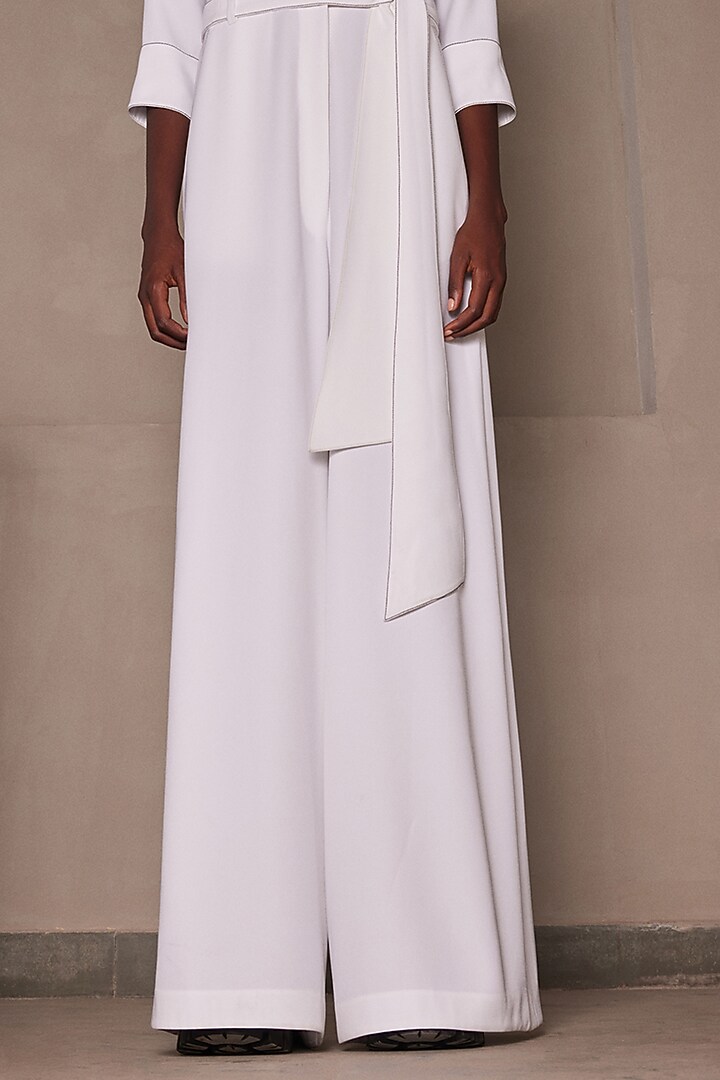 Ivory Japanese Crepe Jumpsuit With Belt by Shahin Mannan at Pernia's Pop Up Shop