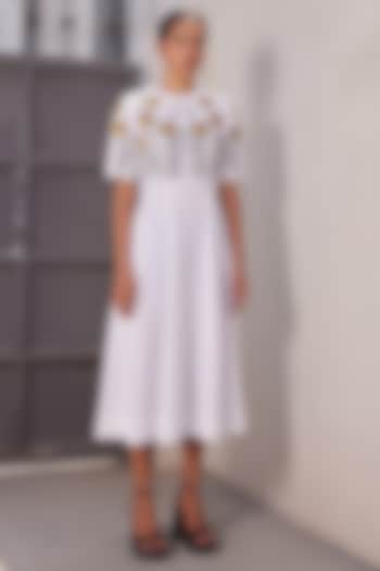 Ivory Japanese Crepe Midi Cocktail Dress by Shahin Mannan at Pernia's Pop Up Shop