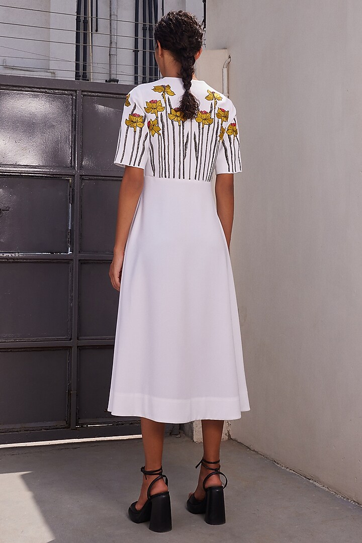 Ivory Japanese Crepe Midi Cocktail Dress by Shahin Mannan at Pernia's Pop Up Shop