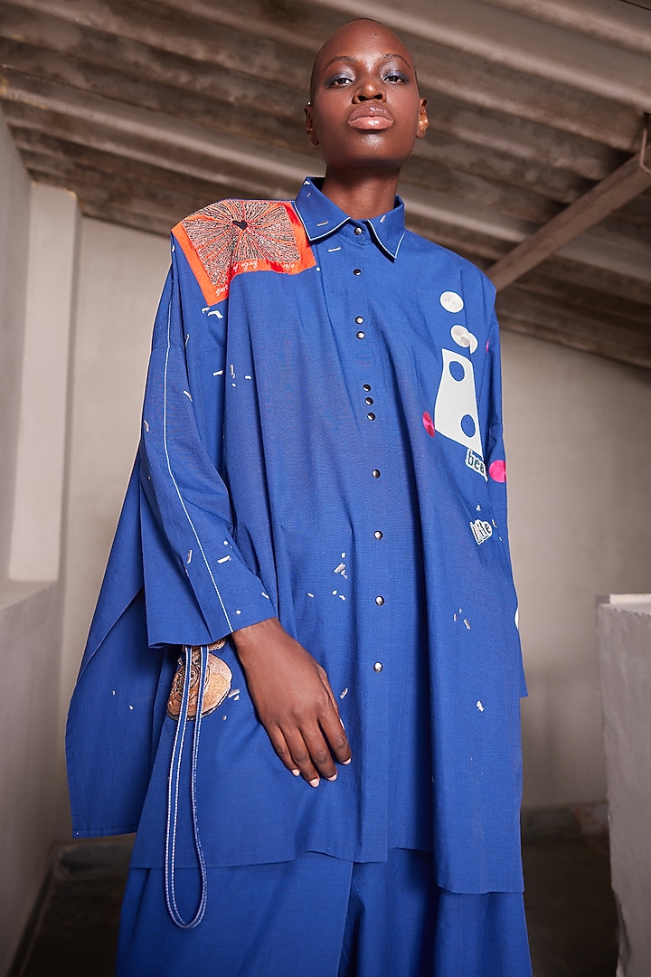 Ink Blue Poplin Oversized Shirt by Shahin Mannan at Pernia's Pop Up Shop
