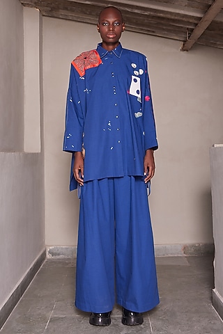 Ink Blue Poplin Pants by Shahin Mannan