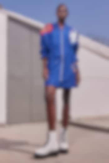 Ink Blue Poplin Textured Jacket Vacation Dress by Shahin Mannan at Pernia's Pop Up Shop