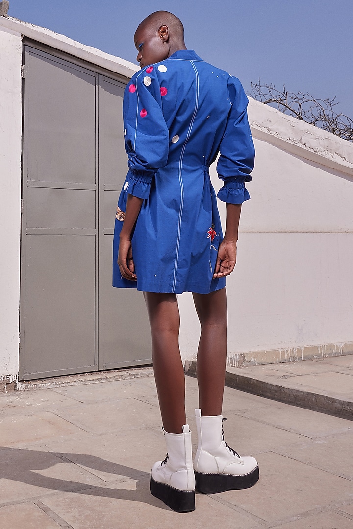 Ink Blue Poplin Textured Jacket Vacation Dress by Shahin Mannan at Pernia's Pop Up Shop