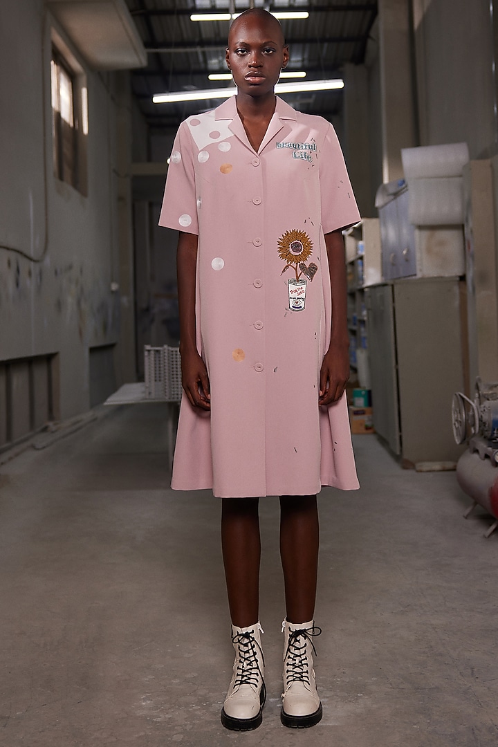 Peach Double Crepe Paneled Cocktail Dress by Shahin Mannan at Pernia's Pop Up Shop