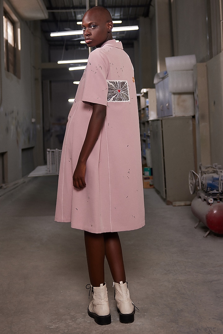 Peach Double Crepe Paneled Cocktail Dress by Shahin Mannan at Pernia's Pop Up Shop