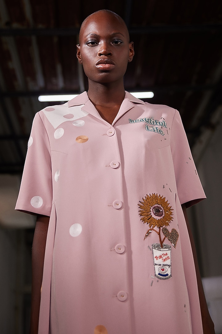 Peach Double Crepe Paneled Cocktail Dress by Shahin Mannan at Pernia's Pop Up Shop