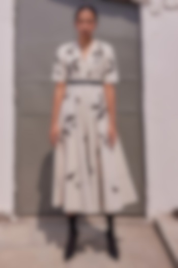 Sand-Colored Cotton Linen Circular Cocktail Dress by Shahin Mannan at Pernia's Pop Up Shop