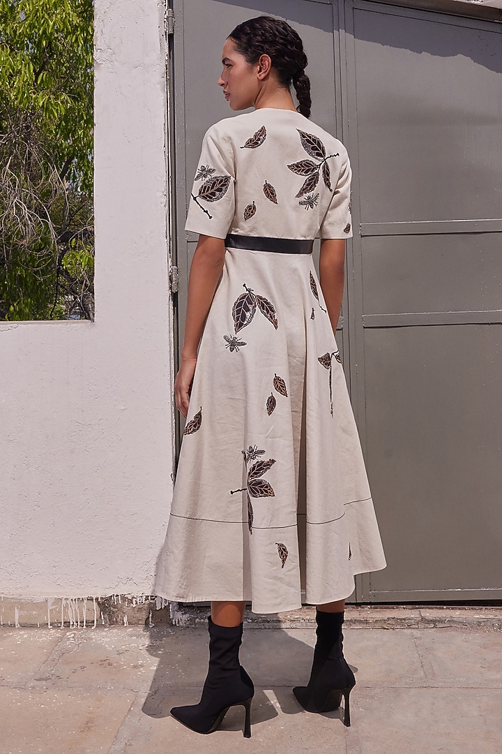 Sand-Colored Cotton Linen Circular Cocktail Dress by Shahin Mannan at Pernia's Pop Up Shop