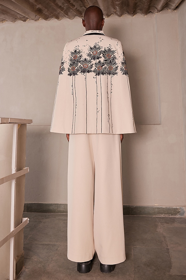 Beige Double Crepe Floral Patch Work Co-Ord Set by Shahin Mannan at Pernia's Pop Up Shop
