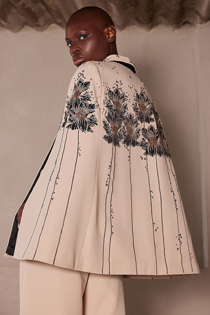 Beige Double Crepe Floral Patch Work Co-Ord Set by Shahin Mannan at Pernia's Pop Up Shop