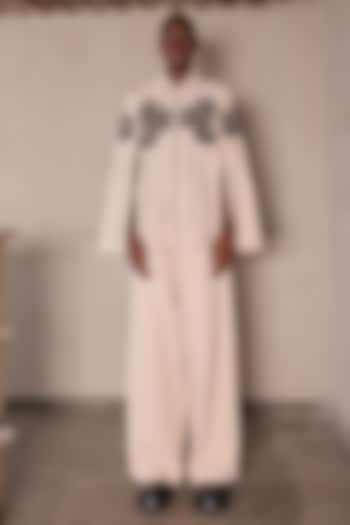 Beige Double Crepe Floral Patch Work Cape by Shahin Mannan at Pernia's Pop Up Shop