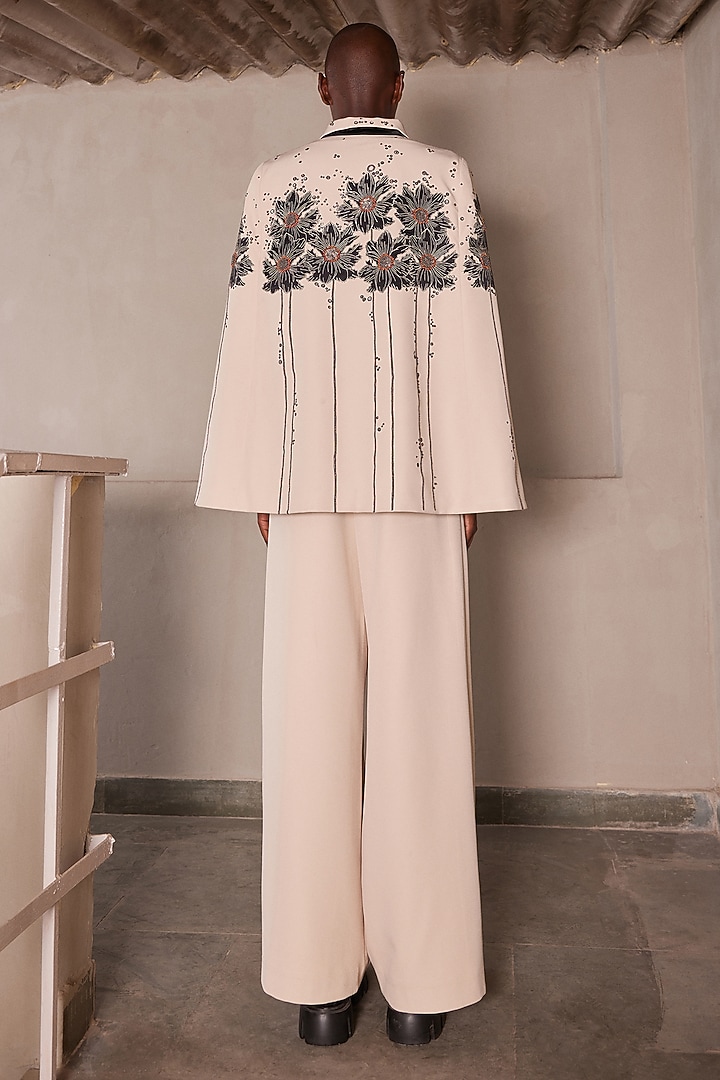 Beige Double Crepe Floral Patch Work Cape by Shahin Mannan at Pernia's Pop Up Shop
