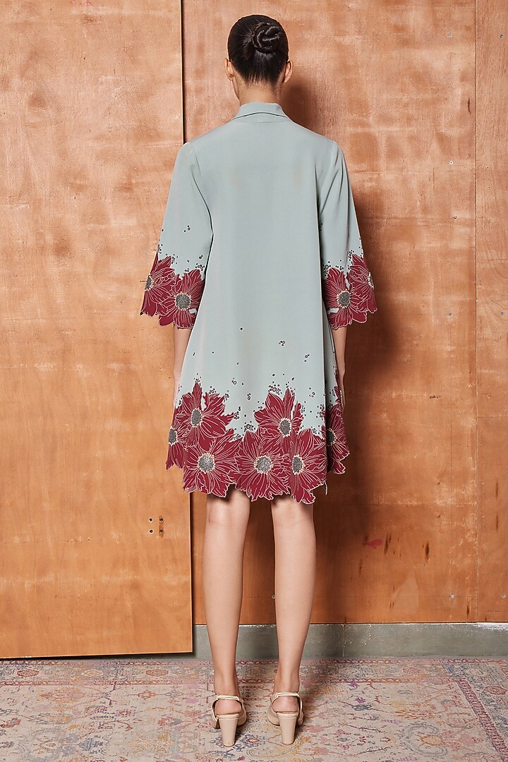 Sage Green Double Crepe Flared Cocktail Dress by Shahin Mannan at Pernia's Pop Up Shop