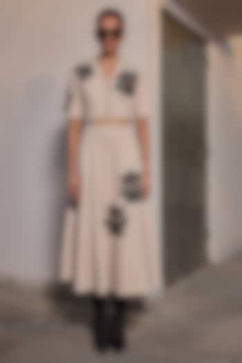 Beige Double Crepe Circular Skirt Set by Shahin Mannan at Pernia's Pop Up Shop