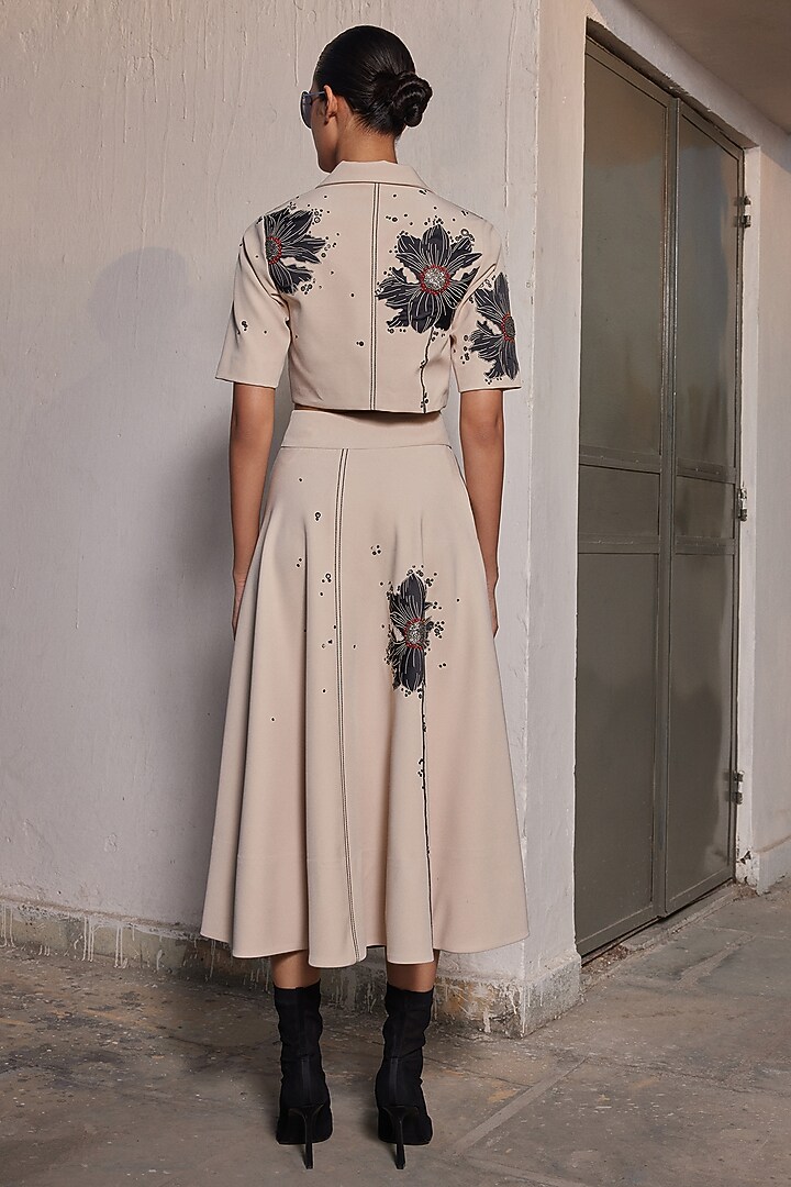 Beige Double Crepe Circular Skirt Set by Shahin Mannan at Pernia's Pop Up Shop