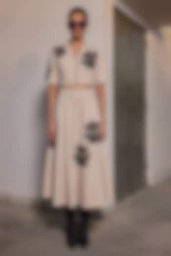 Beige Double Crepe Circular Skirt by Shahin Mannan at Pernia's Pop Up Shop