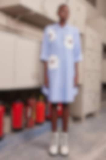 Light Blue Chanderi A-Line Cocktail Shirt Dress by Shahin Mannan at Pernia's Pop Up Shop