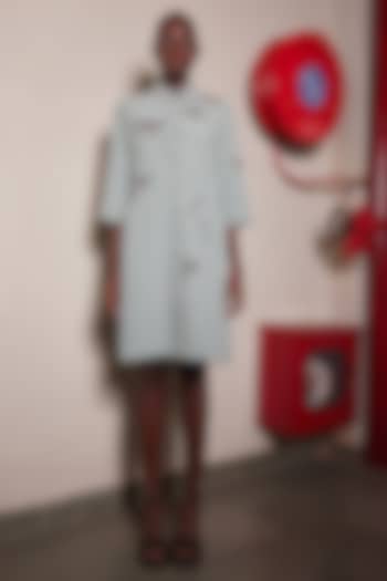 Sage Green Double Crepe Pleated Vacation Shirt Dress by Shahin Mannan at Pernia's Pop Up Shop
