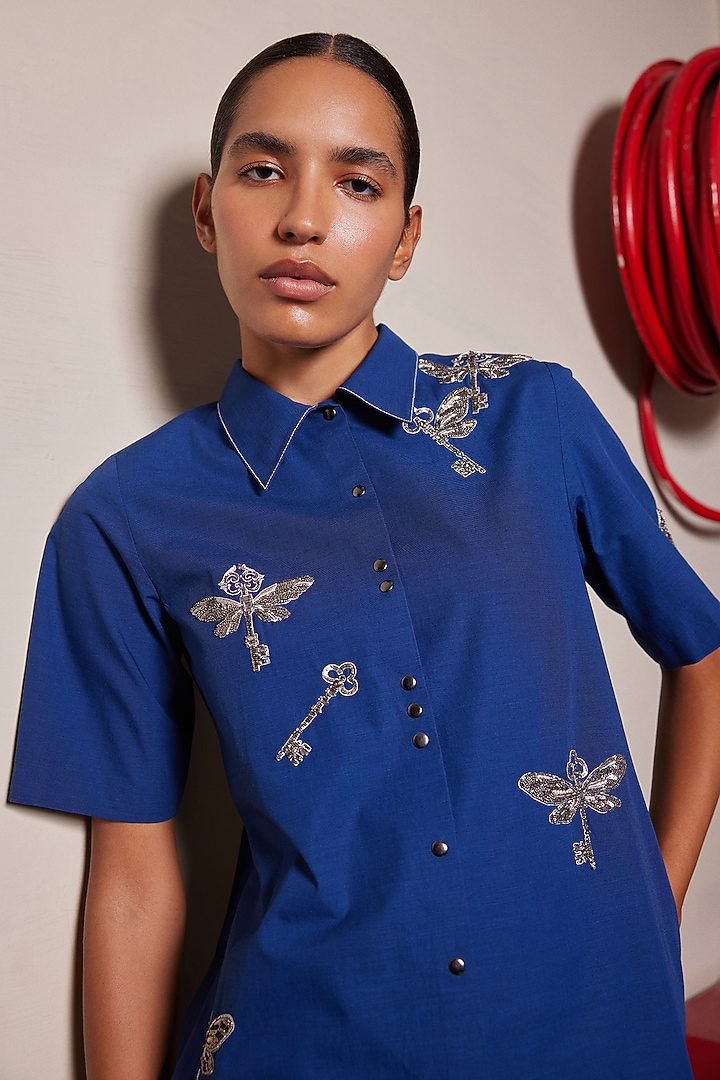 Ink Blue Poplin Shift Vacation Dress by Shahin Mannan at Pernia's Pop Up Shop