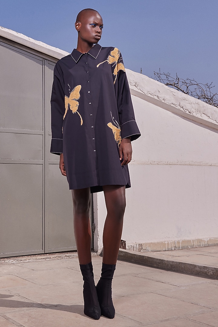 Black Poplin Oversized Vacation Shirt Dress by Shahin Mannan at Pernia's Pop Up Shop