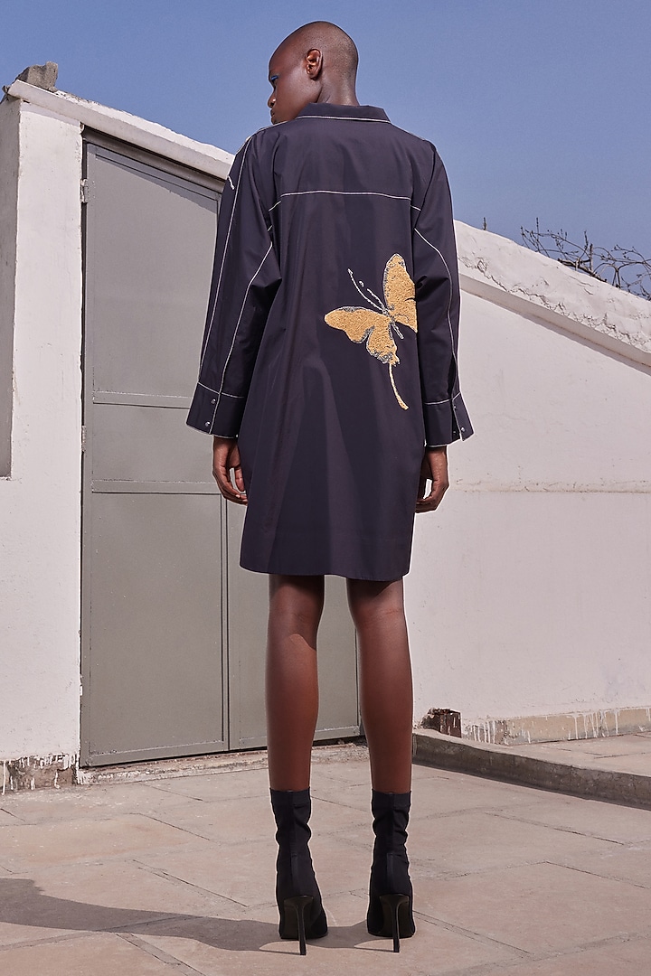 Black Poplin Oversized Vacation Shirt Dress by Shahin Mannan at Pernia's Pop Up Shop