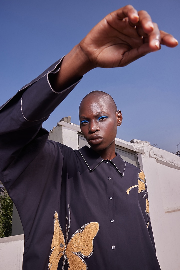 Black Poplin Oversized Vacation Shirt Dress by Shahin Mannan at Pernia's Pop Up Shop