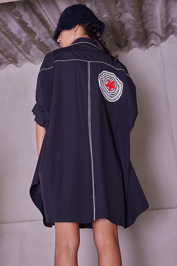 Black Poplin Gathered Vacation Shirt Dress by Shahin Mannan at Pernia's Pop Up Shop