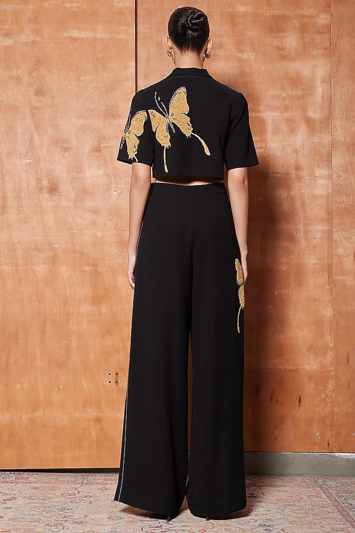 Black Japanese Crepe Cropped Shirt by Shahin Mannan at Pernia's Pop Up Shop