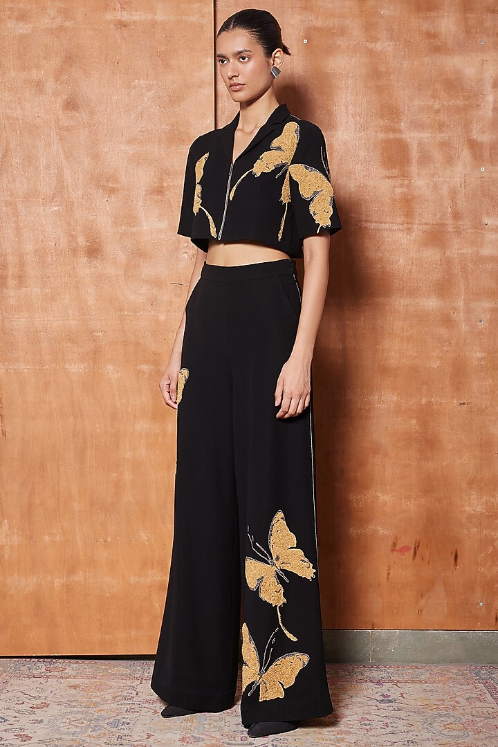 Black Japanese Crepe Cropped Shirt by Shahin Mannan at Pernia's Pop Up Shop