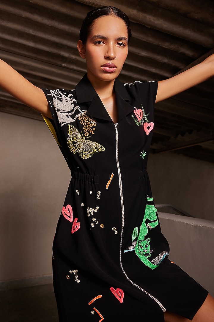 Black Japanese Crepe Robe Cocktail Dress by Shahin Mannan at Pernia's Pop Up Shop